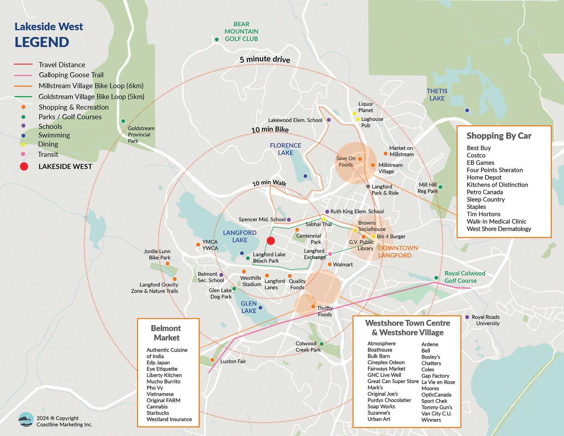2024 Lakeside West Community Amenities Map Langford community amenities map | Created for Lakeside West by Coastline Marketing inc.